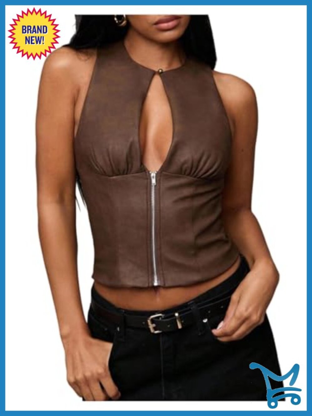 Faux Leather Cut Out Half Zip Tank Top Sleeveless Going Out Crop Top